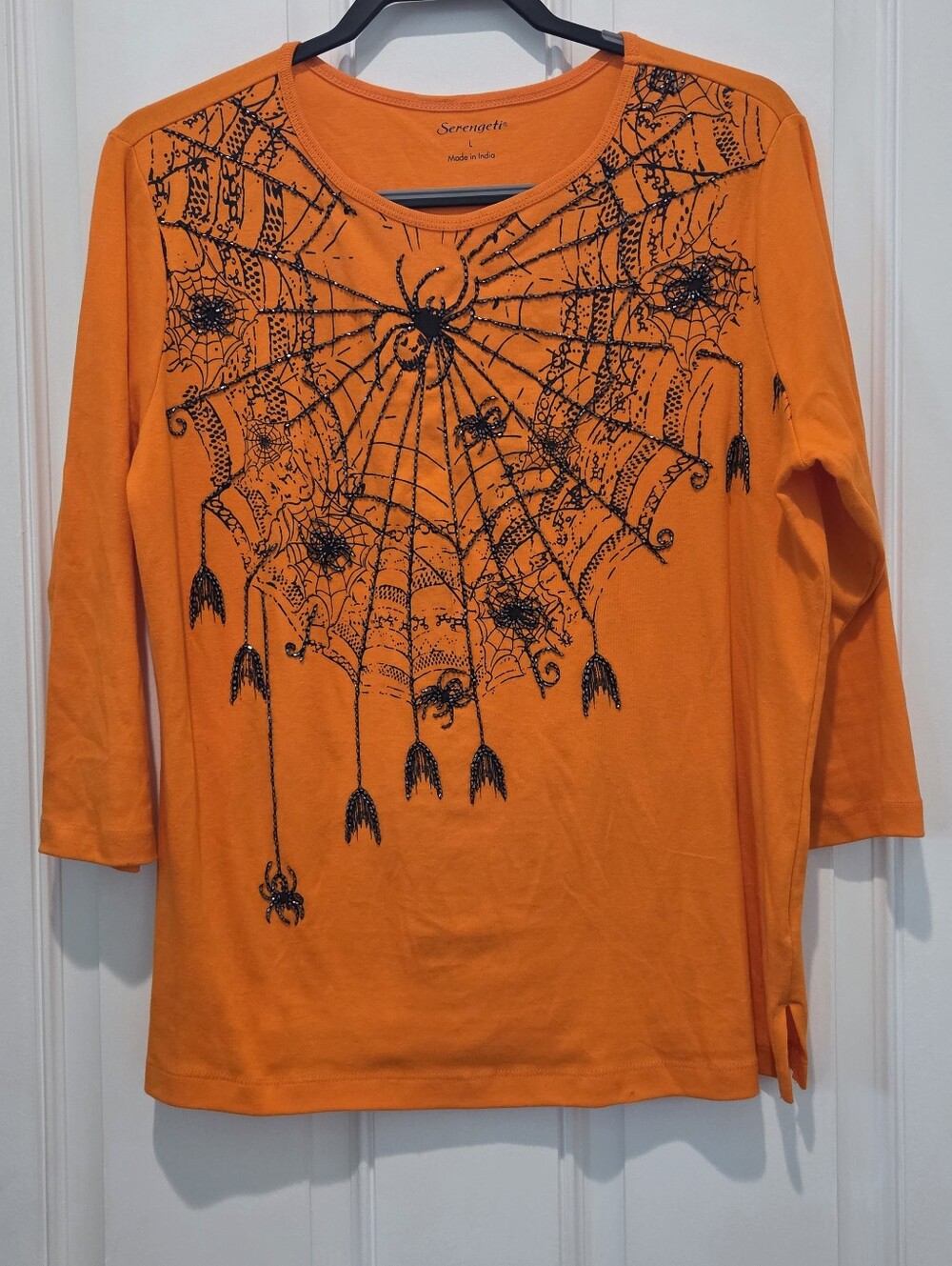 Serengeti Halloween Spiderweb Beaded Tee Shirt Women's L